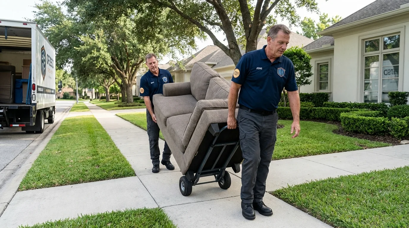 Local residential moving crew loading furniture in Bullard, TX