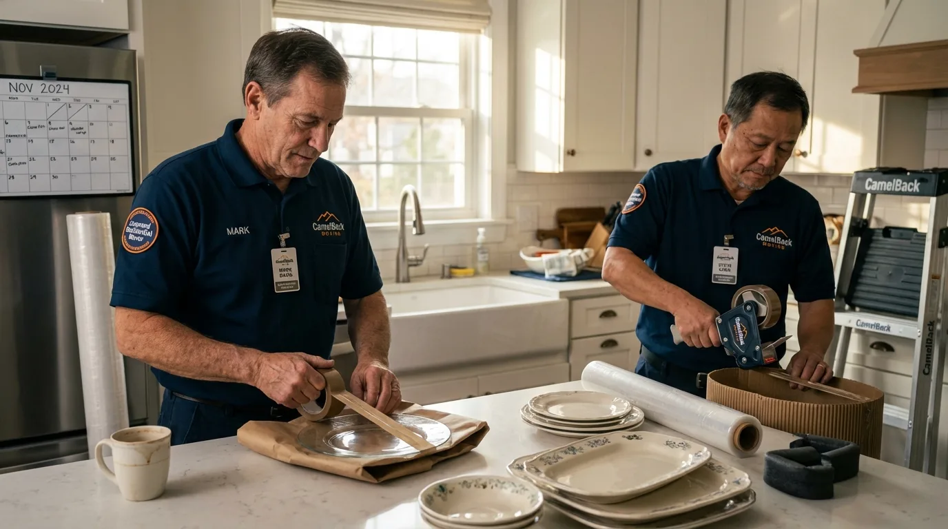 Professional crew packing kitchen dishware in Bullard, TX
